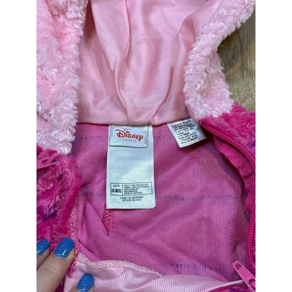 Vintage Y2K Disney Store Piglet Costume Fuzzy Plush Pink Hooded 24M